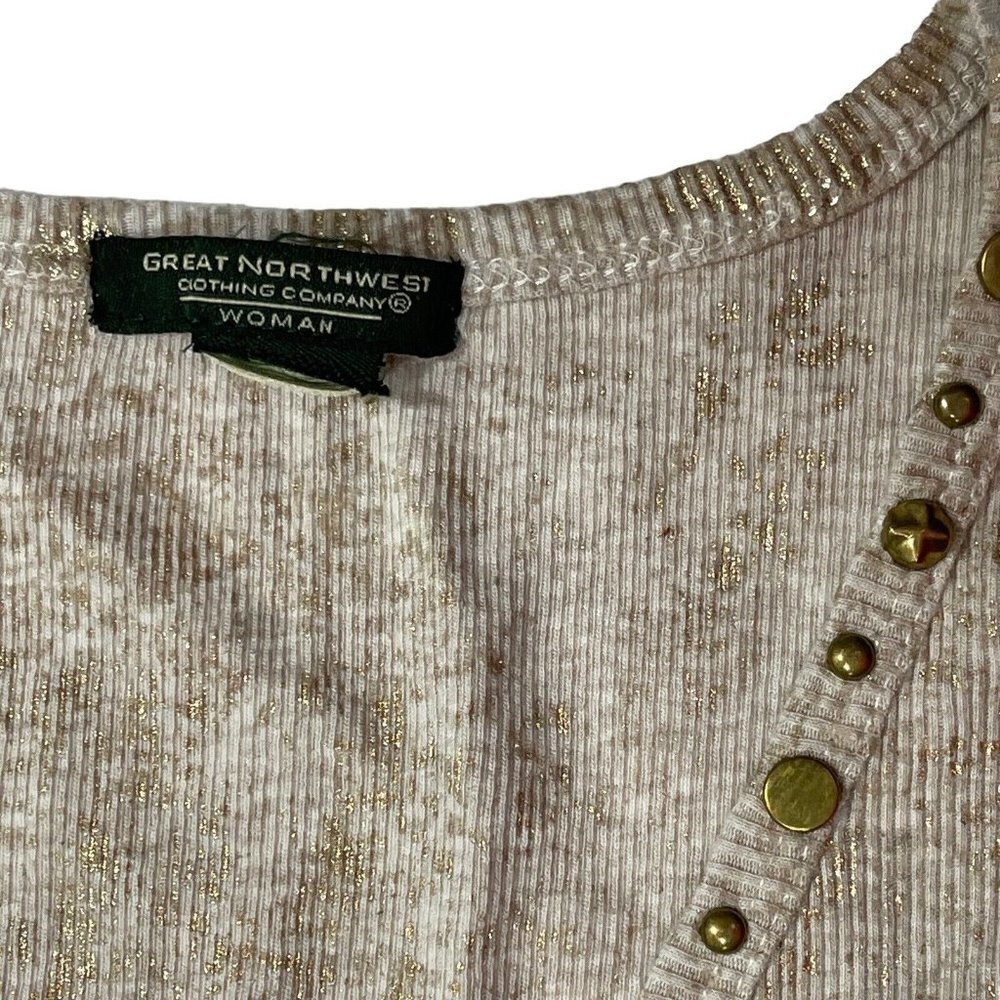 GREAT NORTHWEST Ribbed Sleeveless Top Size L Tan Gold Studs & Glitter Stretch - Picture 9 of 15